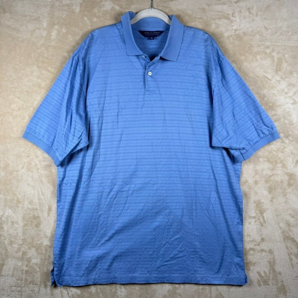 Polo Golf Ralph Lauren Mens XL Blue Pima Cotton Textured Chevron Polo Shirt